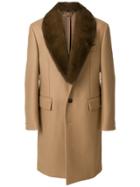 Versace Single Breasted Stole Coat - Brown