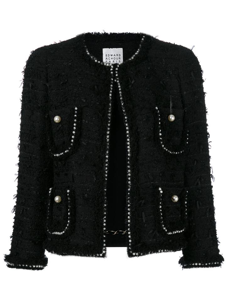Edward Achour Paris Pearl Pocket Bouclé Jacket - Black