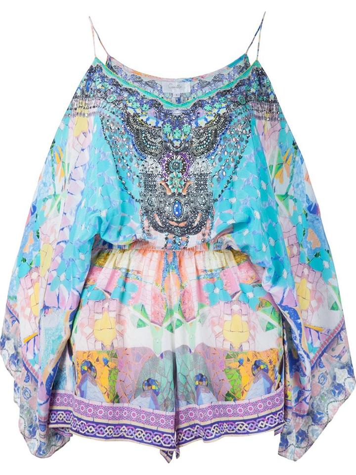 Camilla Printed Off Shoulder Playsuit, Women's, Size: 2, Blue, Silk