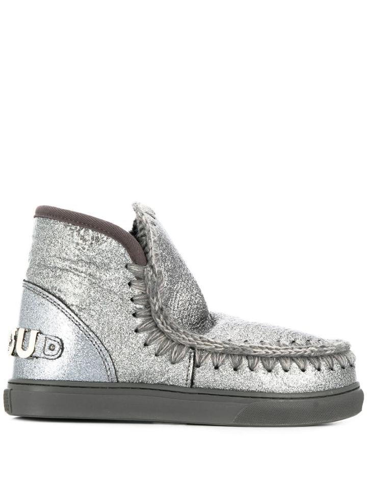 Mou Metallic Logo Eskimo Boots - Silver