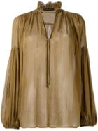 Plein Sud Peasant Blouse, Women's, Size: 38, Brown, Silk/cotton