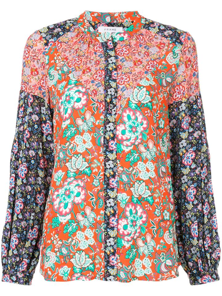Frame Denim Ruched Mandarin Neck Raglan Blouse - Multicolour