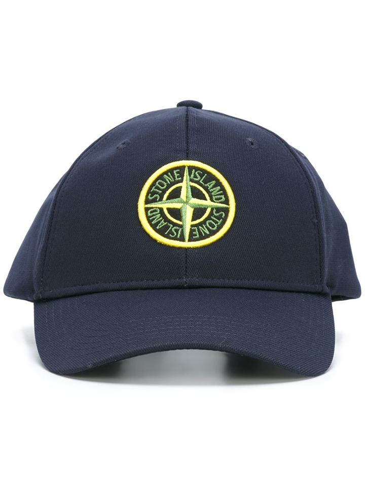 Stone Island Logo Patch Cap, Men's, Size: Large, Blue, Cotton/polyester