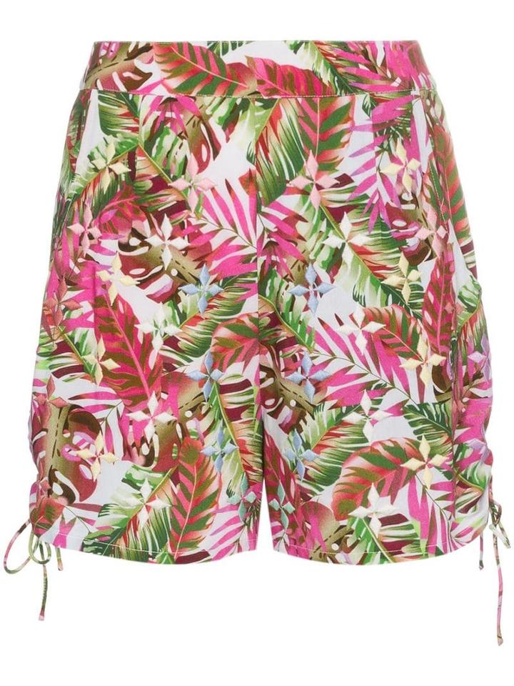 All Things Mochi Tropical Print Side Tie Cotton Shorts - Pink