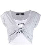 Karl Lagerfeld Twist Detail Logo Top - Grey