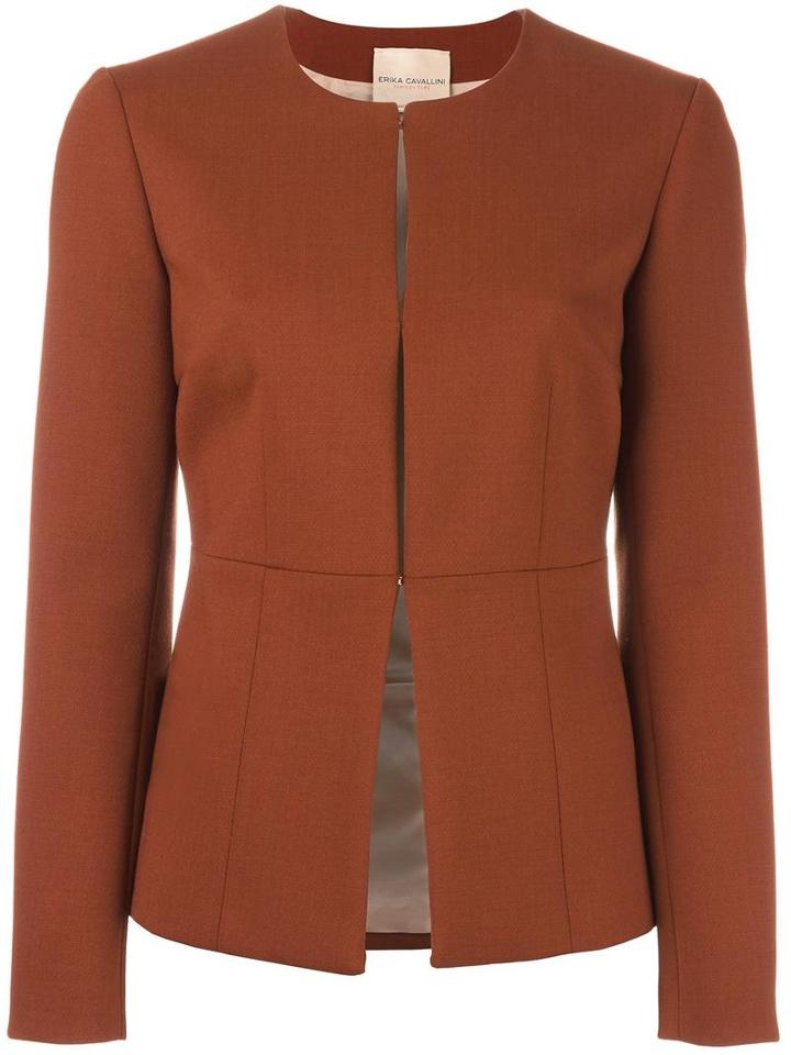 Erika Cavallini Collarless Fitted Jacket, Women's, Size: 42, Brown, Polyester/spandex/elastane/acetate