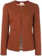 Erika Cavallini Collarless Fitted Jacket, Women's, Size: 42, Brown, Polyester/spandex/elastane/acetate