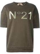 No21 Metallic Logo Print Sweatshirt, Women's, Size: 40, Green, Cotton