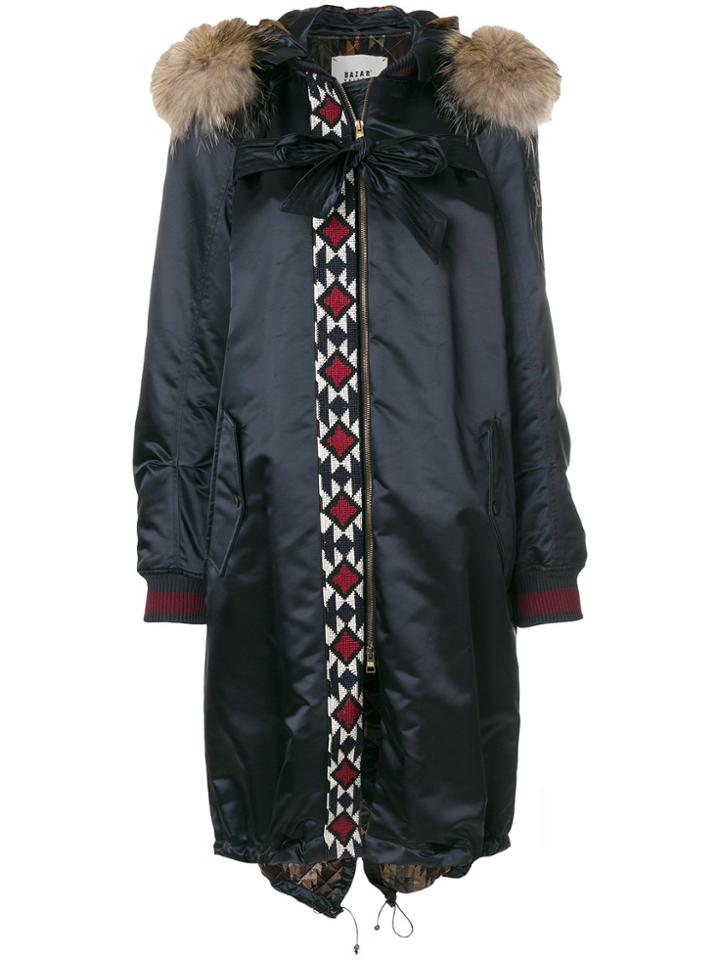 Bazar Deluxe Embroidered Detail Parka Coat - Blue