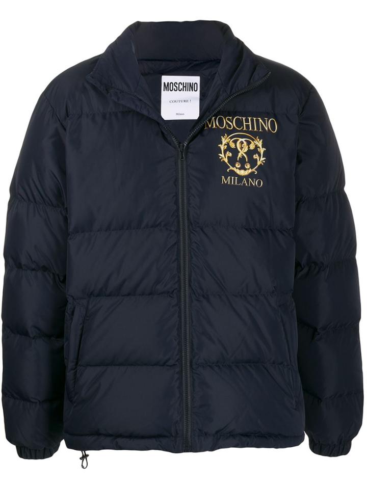 Moschino Funnel-neck Logo-print Padded Jacket - Blue