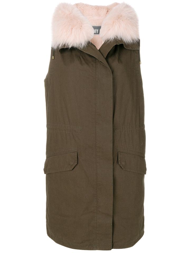 Army Yves Salomon Fur-trim Sleeveless Coat - Green