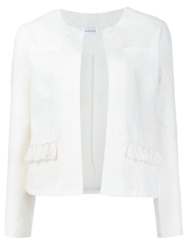 Anine Bing Embroidered Jacket, Women's, Size: Medium, White, Cotton