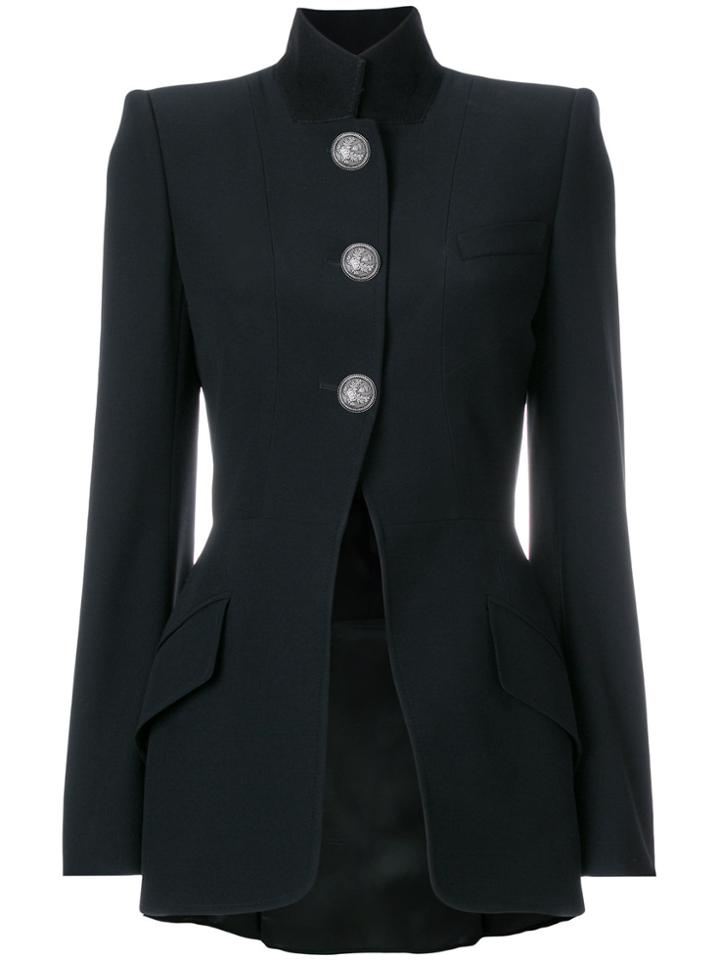 Alexander Mcqueen High Collar Buttoned Jacket - Black