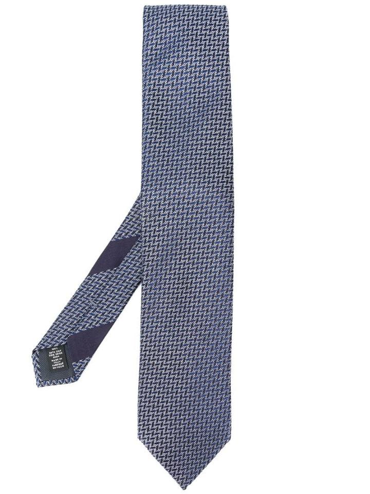 Ermenegildo Zegna Geometric Embroidered Tie - Blue