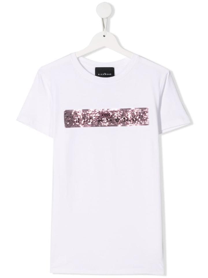 John Richmond Junior Sequin Stripe T-shirt - White