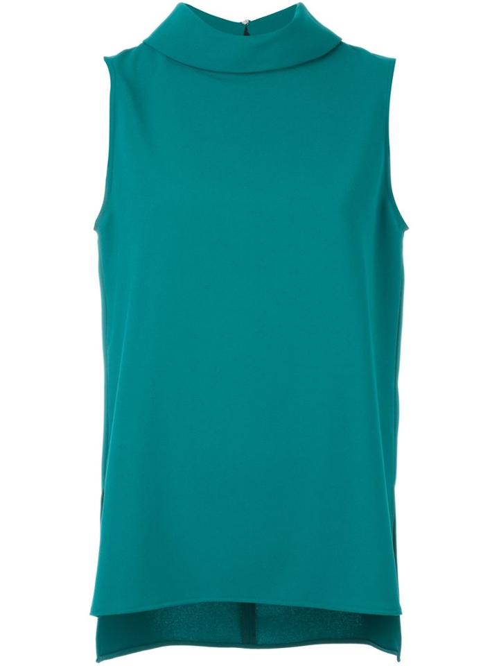 P.a.r.o.s.h. High Collar Sleeveless Blouse, Women's, Size: Medium, Blue, Polyester/spandex/elastane