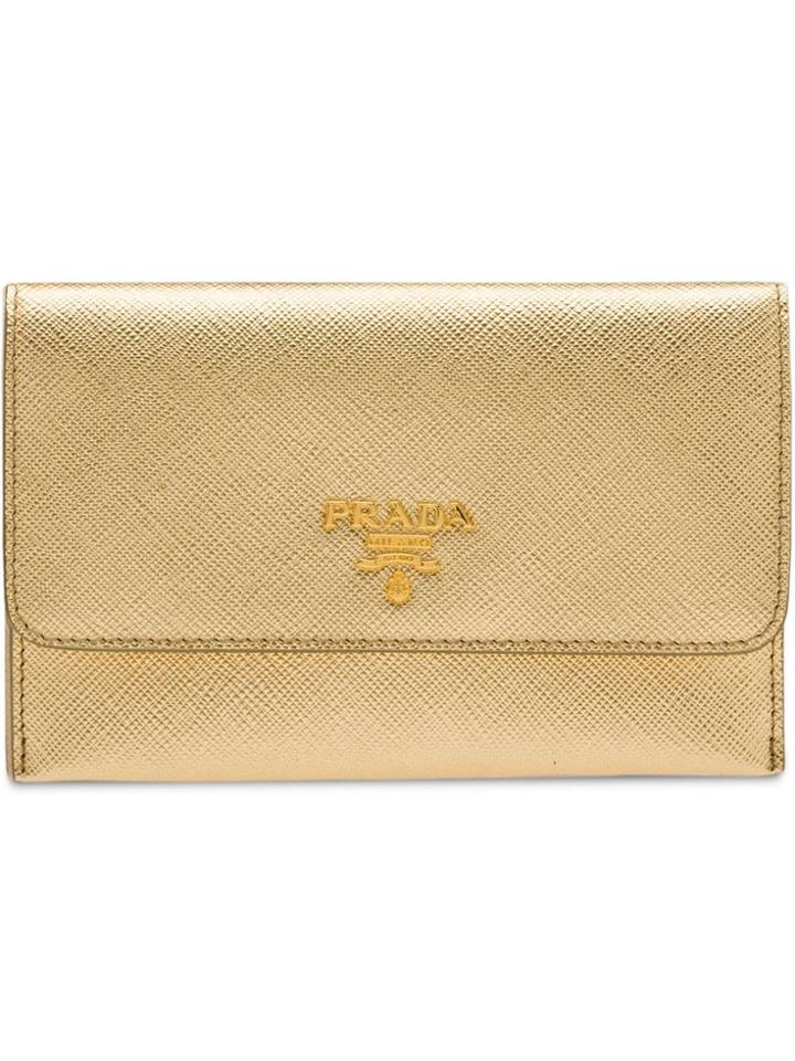 Prada Leather Card Holder - Gold