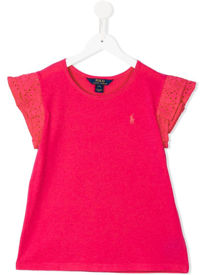 Ralph Lauren Kids Embroidered Sleeves T-shirt, Girl's, Size: 14 Yrs, Pink/purple