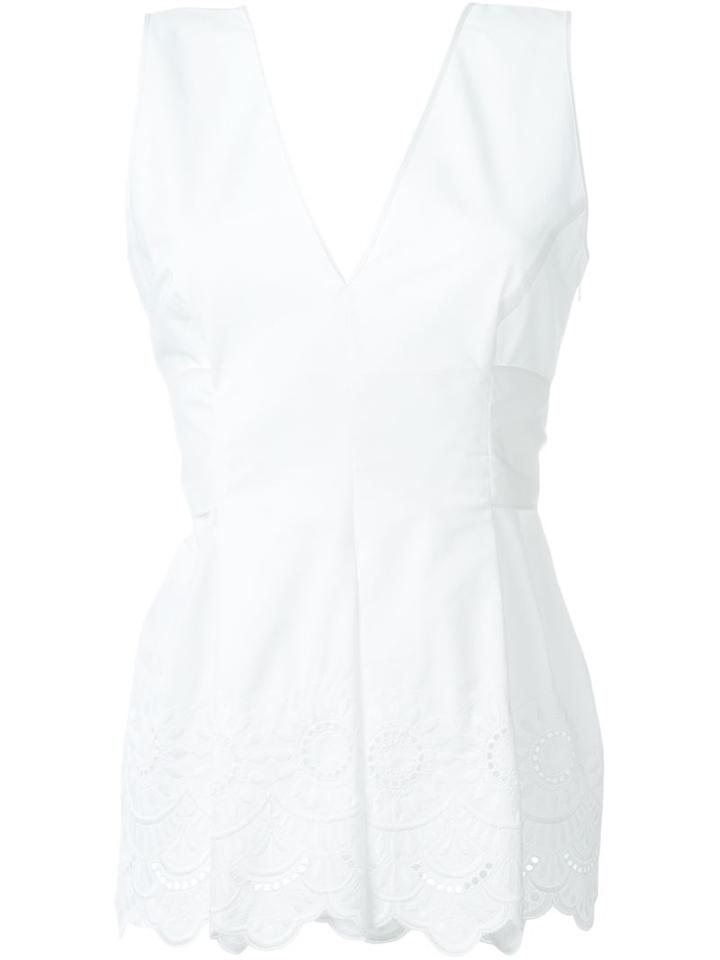 Alberta Ferretti Broderie Anglaise V-neck Top, Women's, Size: 42, White, Cotton/polyester