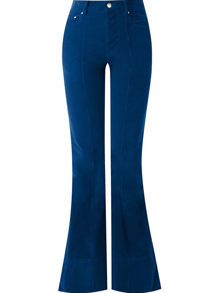 Amapô High Waisted Flared Trousers, Women's, Size: 42, Blue, Cotton/spandex/elastane