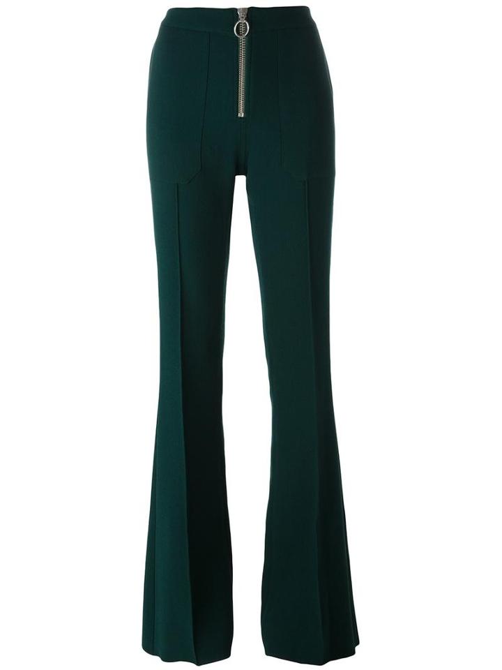 Marques'almeida Zip Up Flared Trousers, Women's, Size: 12, Green, Virgin Wool