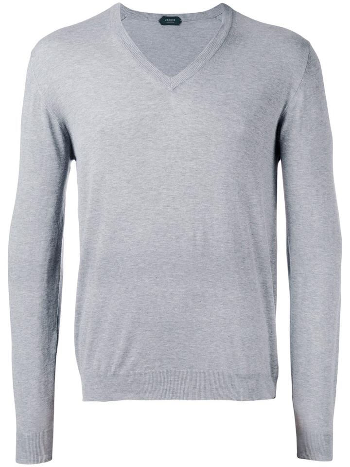 Zanone V-neck Jumper, Men's, Size: Small, Grey, Cotton