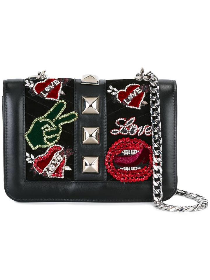 Gedebe 'bibi' Shoulder Bag, Women's, Black, Calf Leather/metal (other)/glass