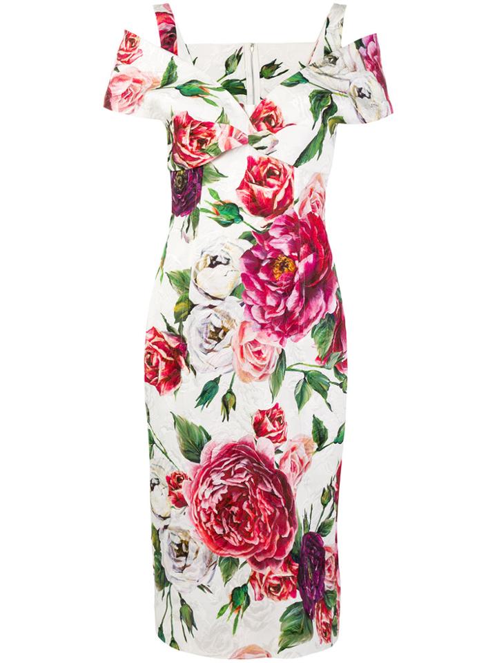 Dolce & Gabbana Floral Print Cold Shoulder Dress - Multicolour