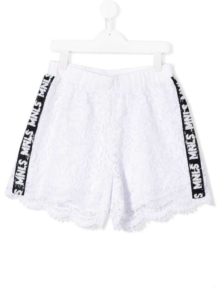 Monnalisa Logo Lace Embroidered Shorts - White