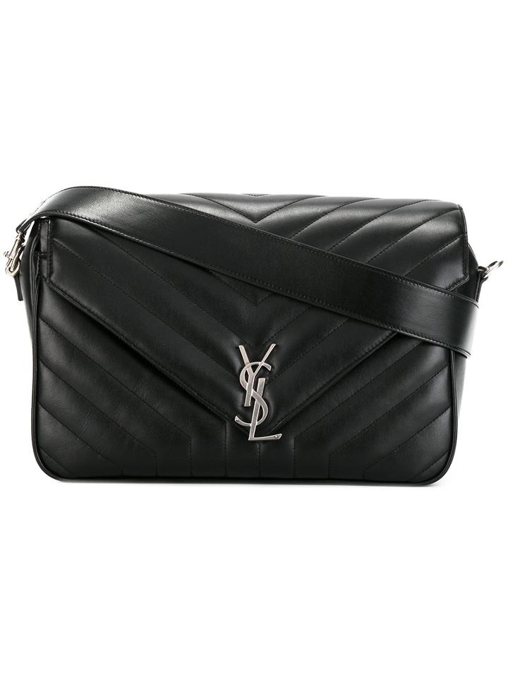 Saint Laurent Monogram Collège Shoulder Bag, Women's, Black, Leather