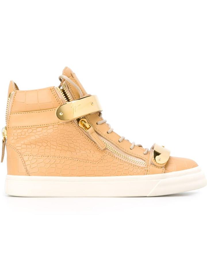 Giuseppe Zanotti Design Coby Hi-top Sneakers, Men's, Size: 40, Nude/neutrals, Calf Leather/leather/rubber
