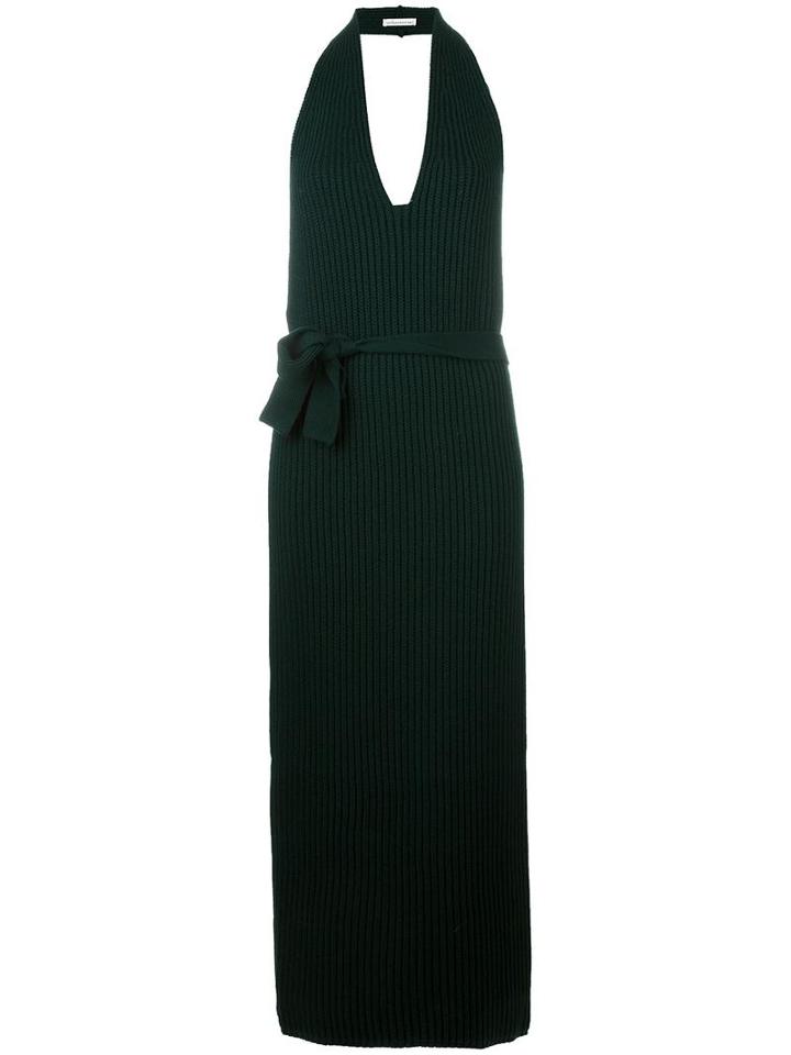 Stefano Mortari Ribbed Tie Waist Halterneck Dress, Women's, Size: 42, Green, Virgin Wool