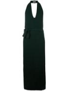 Stefano Mortari Ribbed Tie Waist Halterneck Dress, Women's, Size: 42, Green, Virgin Wool