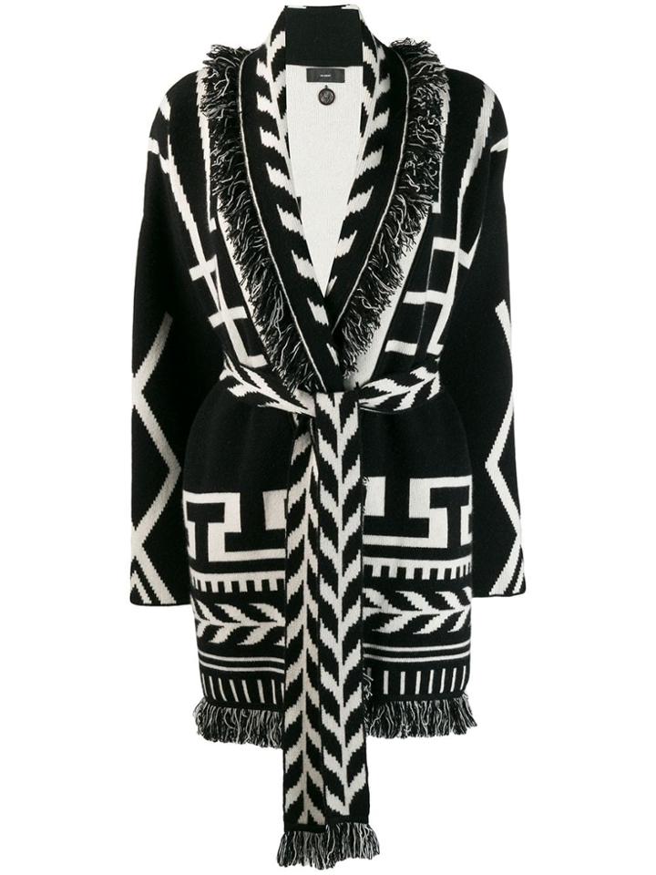 Alanui Cashmere Intarsia Belted Cardi-coat - Black