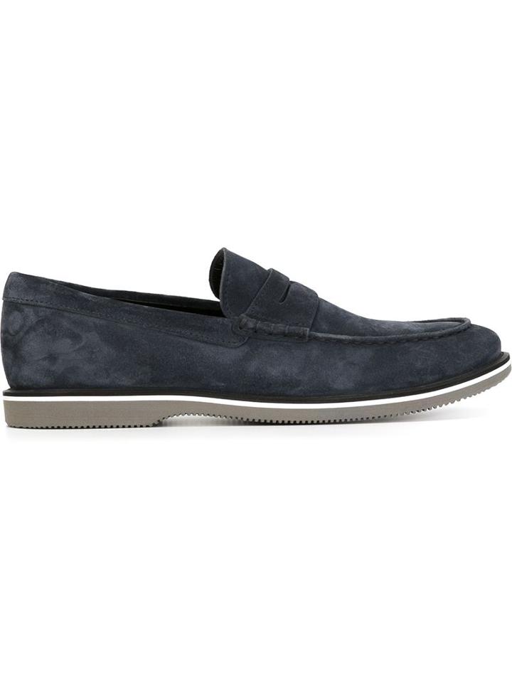 Hogan Rubber Sole Penny Loafers, Men's, Size: 8, Blue, Rubber/leather/suede