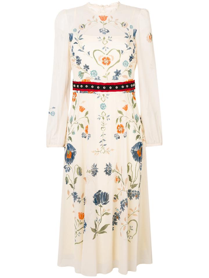 Red Valentino Floral Print Midi Dress - White