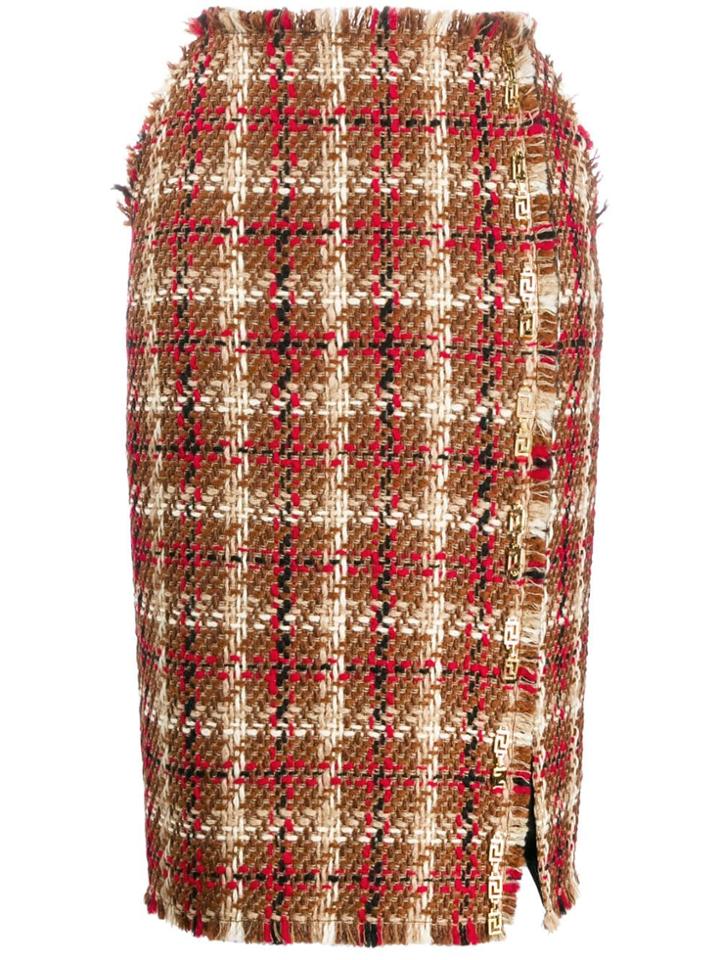 Versace Check Tweed Skirt - Red