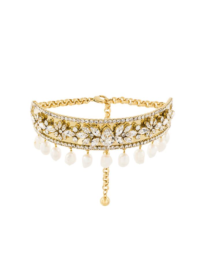 Shourouk Crystal And Pearl Embellished Choker - Metallic
