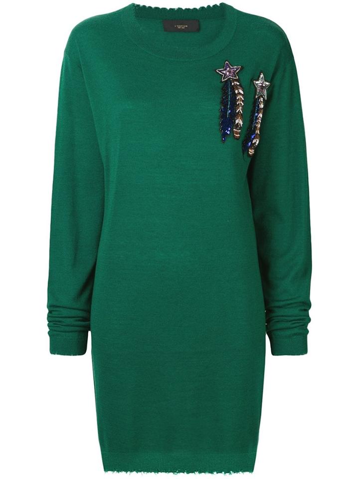 Lédition Sequin Shooting Star Sweater Dress - Green