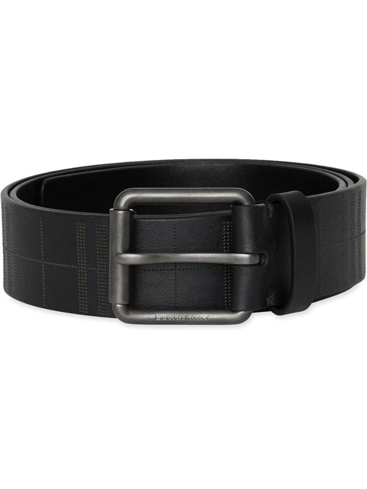 Burberry Perforated Check Leather Belt - Black