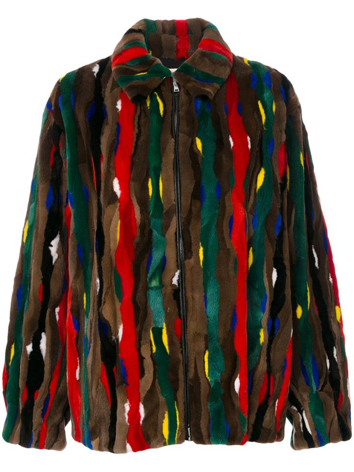 Marni Stripe Patch Fur Bomber Jacket - Brown