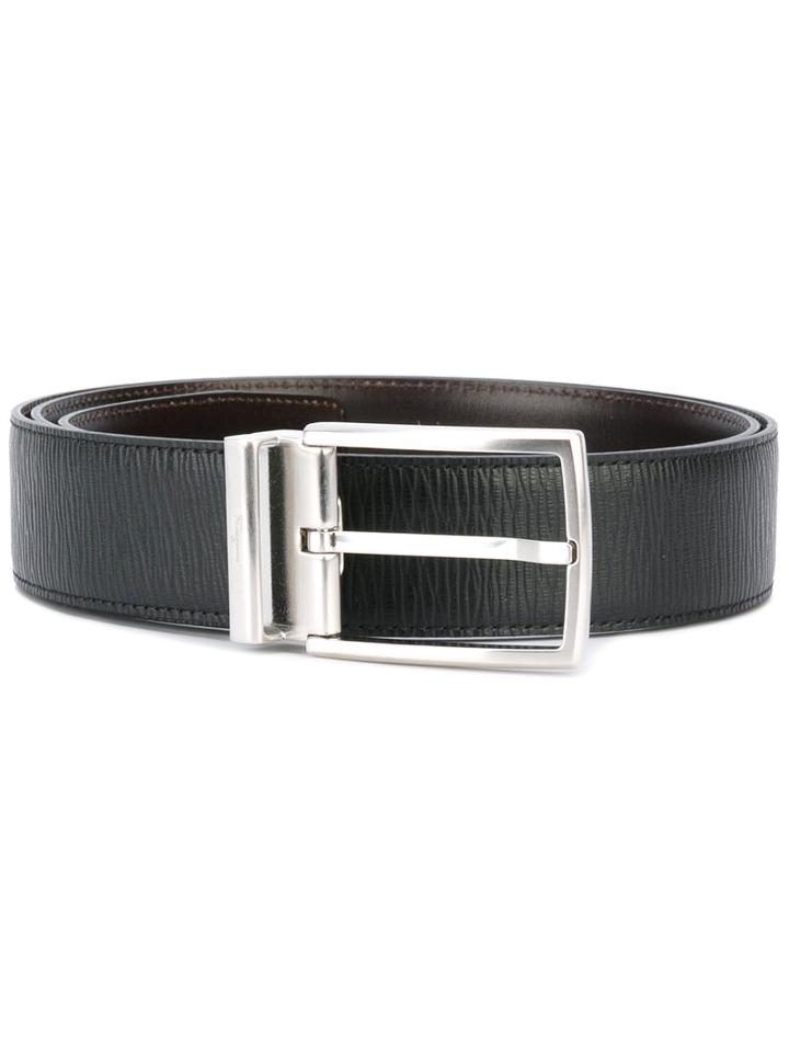 Salvatore Ferragamo - Double Adjustable Silver-tone Buckle Belt - Men - Calf Leather - 115, Black, Calf Leather