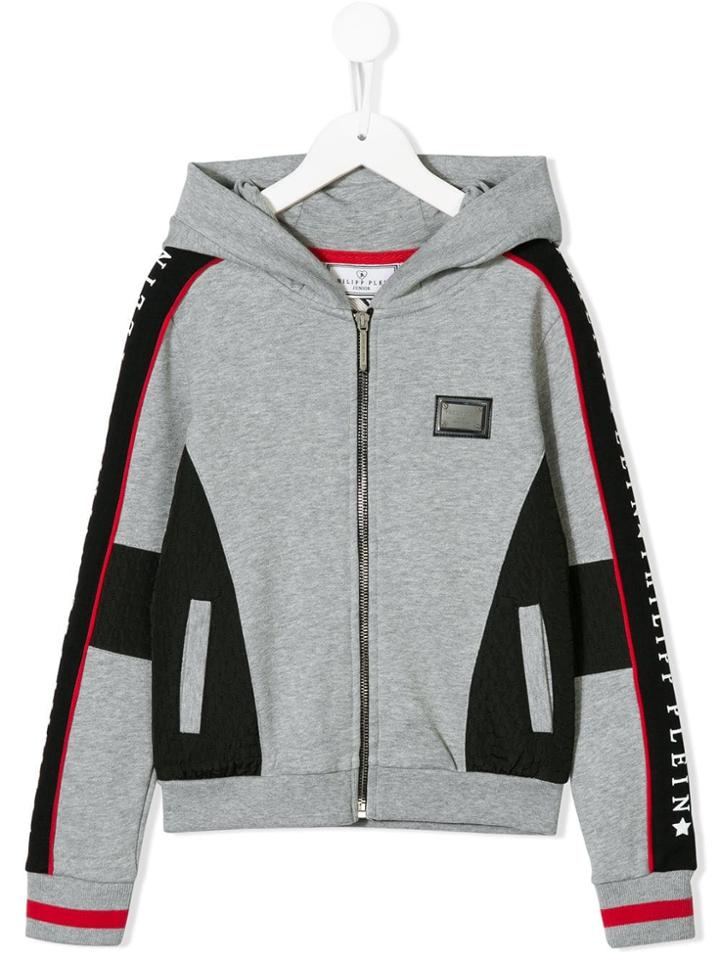 Philipp Plein Junior Zipped Panelled Hoodie - Grey