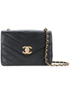 Chanel Vintage Chevron Cc Shoulder Bag - Black