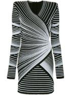 Balmain Striped Knit Mini Dress - Black