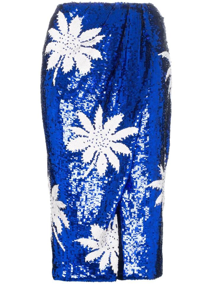 Filles A Papa High Waisted Floral Sequin Embellished Skirt - Blue
