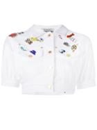 Moschino Vintage - Cropped Denim Enamel Badge Jacket - Women - Cotton/polyester/other Fibers - Xs, White, Cotton/polyester/other Fibers