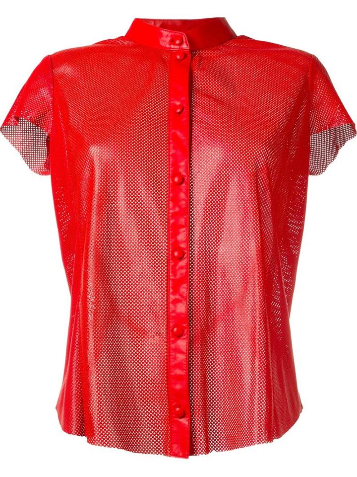 Drome Perforated Collarless Shirt, Women's, Size: Xl, Red, Calf Leather