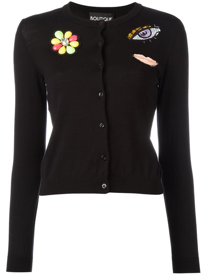 Boutique Moschino Patched Cardigan, Women's, Size: 40, Black, Cotton/virgin Wool