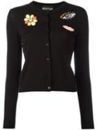 Boutique Moschino Patched Cardigan, Women's, Size: 40, Black, Cotton/virgin Wool